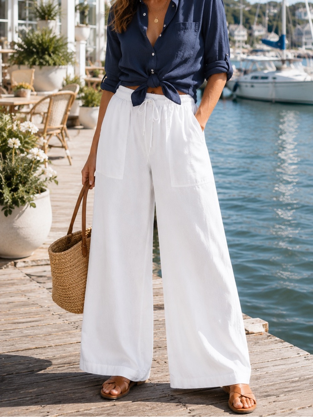 COOFANDY Wide Leg Pants Women’s XXL Cotton Relaxed Coastal Resort Beach Vacation